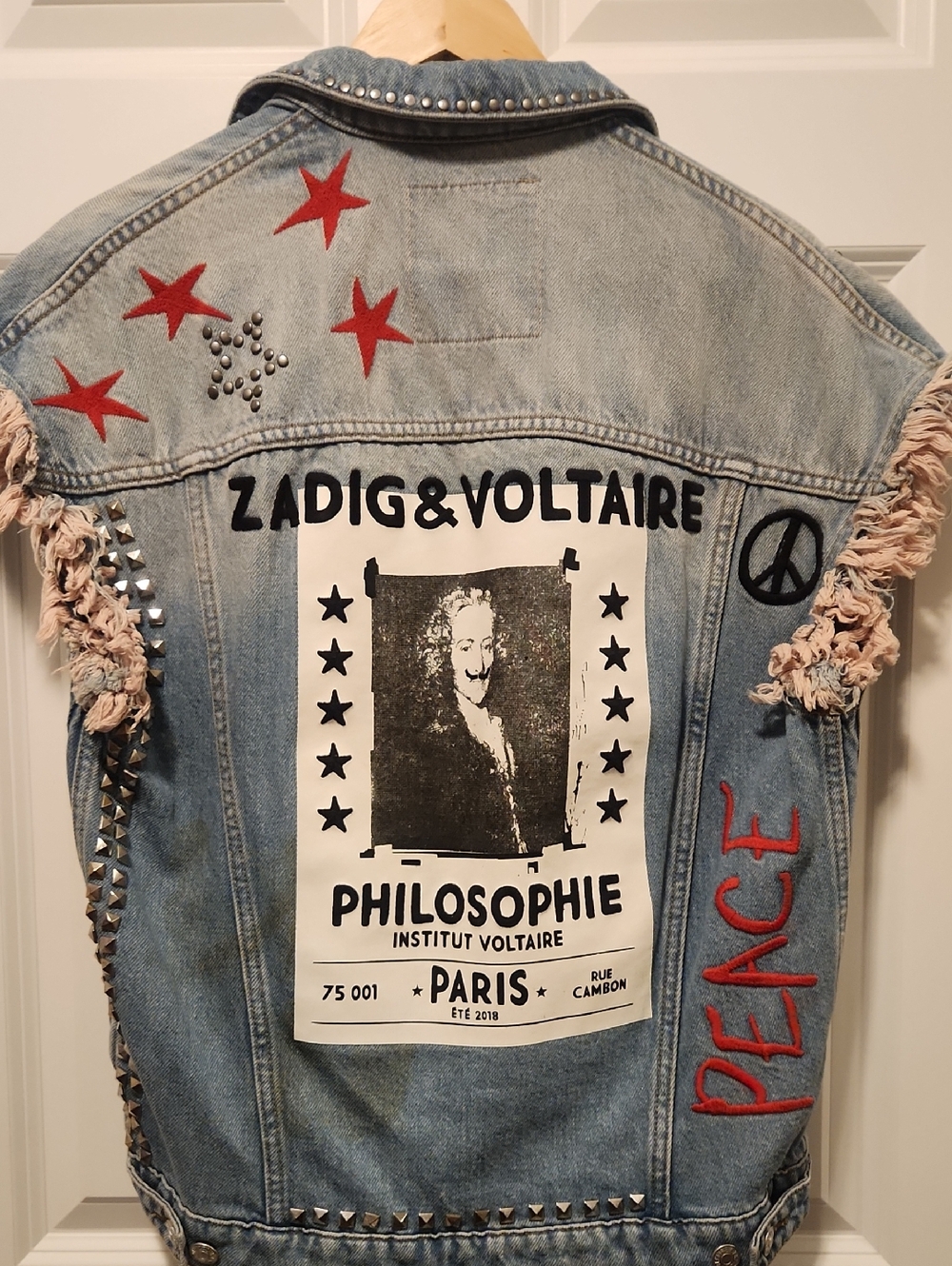 Zadig & Voltaire Studded Light Wash Denim Vest.